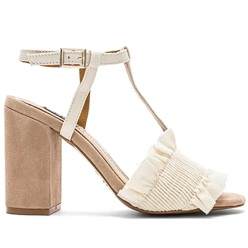 Jaggar The Label Step Up Block Heel Oatmeal Summer Sandals Pump Vacation Causal